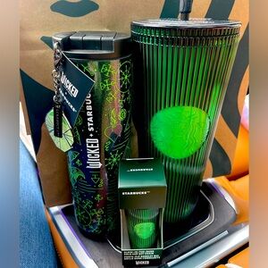 Starbucks + Wicked Elphaba Glow-Dark Cold Cup w/Broom Straw, keychain & tumbler